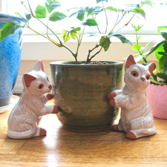Cat Figurines, Set Two, Terra Cotta, White Glaze - Picture 2 of 8